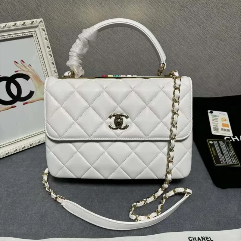 Chanel Women Mini Flap Bag with Top Handle Lambskin-White