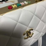 Chanel Women Mini Flap Bag with Top Handle Lambskin-White