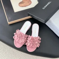 Chanel Women Mules Suede Kidskin Strass-Light Pink G46231 (1)