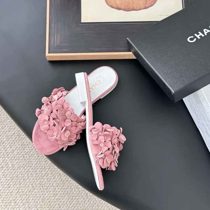 Chanel Women Mules Suede Kidskin Strass-Light Pink G46231