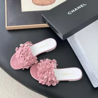 Chanel Women Mules Suede Kidskin Strass-Light Pink G46231 (1)