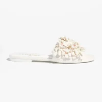 Chanel Women Mules Suede Kidskin Strass-White G46231