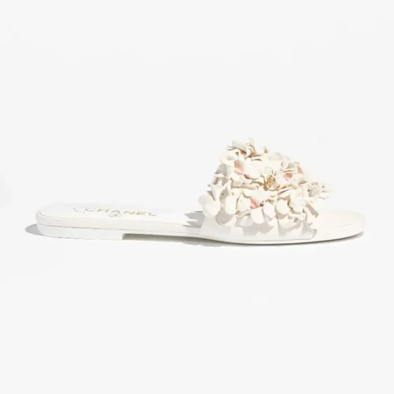 Chanel Women Mules Suede Kidskin Strass-White G46231