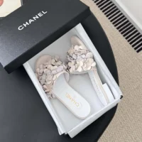 Chanel Women Mules Suede Kidskin Strass-White G46231 (1)