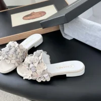 Chanel Women Mules Suede Kidskin Strass-White G46231 (1)
