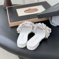 Chanel Women Mules Suede Kidskin Strass-White G46231 (1)