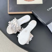 Chanel Women Mules Suede Kidskin Strass-White G46231 (1)