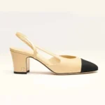 Chanel Slingback da donna in pelle di capra grosgrain beige e nero G31318