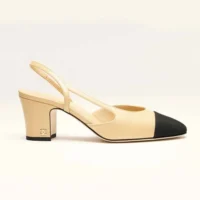 Chanel Women Slingbacks Goatskin Grosgrain Beige & Black G31318 (1)