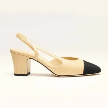 Chanel Women Slingbacks Goatskin Grosgrain Beige & Black G31318