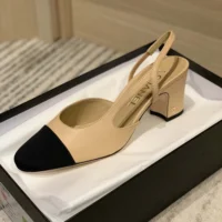 Chanel Women Slingbacks Goatskin Grosgrain Beige & Black G31318 (1)