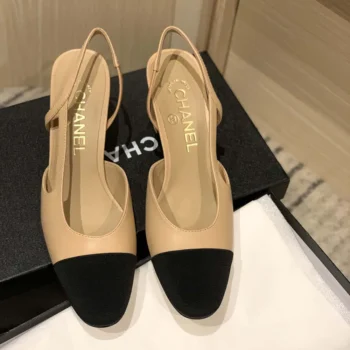 Chanel Women Slingbacks Goatskin Grosgrain Beige & Black G31318