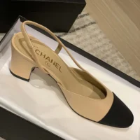 Chanel Women Slingbacks Goatskin Grosgrain Beige & Black G31318 (1)
