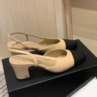 Chanel Women Slingbacks Goatskin Grosgrain Beige & Black G31318 (1)