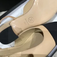 Chanel Women Slingbacks Goatskin Grosgrain Beige & Black G31318 (1)