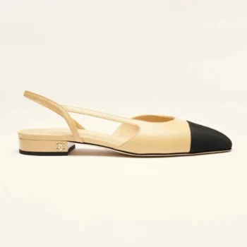 Chanel Women Slingbacks Goatskin Grosgrain-Beige & Black G31319