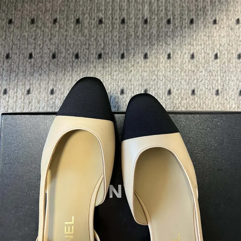 Chanel Women Slingbacks Goatskin Grosgrain-Beige & Black G31319