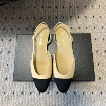 Chanel Women Slingbacks Goatskin Grosgrain-Beige & Black G31319
