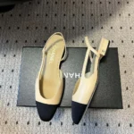 Chanel - Zapatos abiertos para mujer de piel de cabra en grosgrain beige y negro G31319