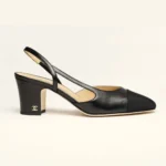 Chanel Slingback da donna in pelle di capra grosgrain-nero G31318