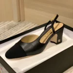 Chanel Slingback da donna in pelle di capra grosgrain-nero G31318