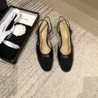 Chanel Women Slingbacks Goatskin Grosgrain-Black G31318 (1)