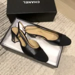 Chanel Slingback da donna in pelle di capra grosgrain-nero G31318