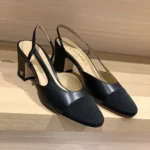 Chanel Slingback da donna in pelle di capra grosgrain-nero G31318