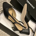 Chanel Slingback da donna in pelle di capra grosgrain-nero G31318
