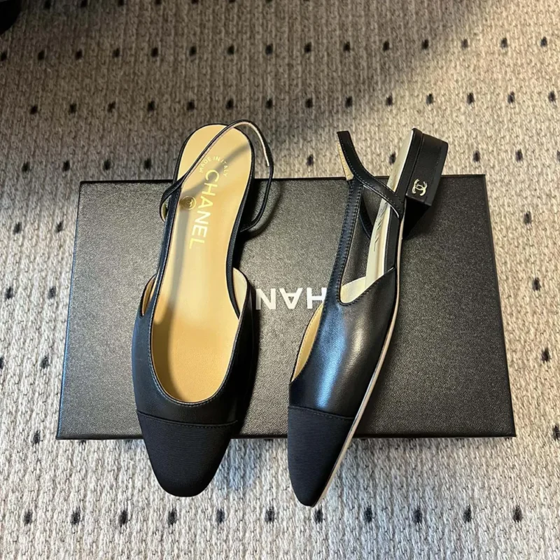 Chanel Women Slingbacks Goatskin Grosgrain-Black G31319