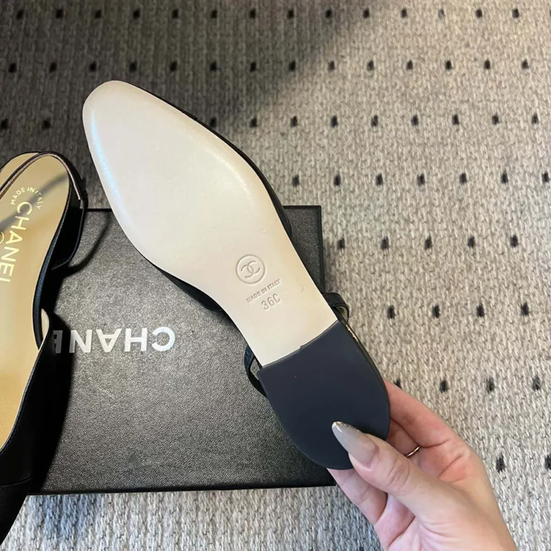 Chanel Women Slingbacks Goatskin Grosgrain-Black G31319