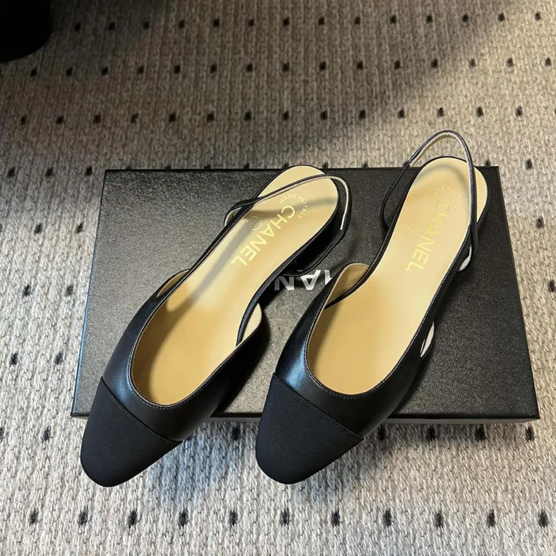 Chanel Women Slingbacks Goatskin Grosgrain-Black G31319