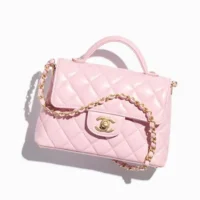 Chanel Women Small Flap Bag with Top Handle Lambskin Gold Tone Metal-Light Pink