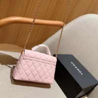 Chanel Women Small Flap Bag with Top Handle Lambskin Gold Tone Metal-Light Pink (1)