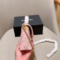 Chanel Women Small Flap Bag with Top Handle Lambskin Gold Tone Metal-Light Pink (1)