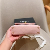 Chanel Women Small Flap Bag with Top Handle Lambskin Gold Tone Metal-Light Pink (1)