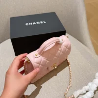 Chanel Women Small Flap Bag with Top Handle Lambskin Gold Tone Metal-Light Pink (1)