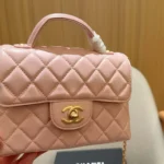 Chanel Women Small Flap Bag with Top Handle Lambskin Gold Tone Metal-Light Pink
