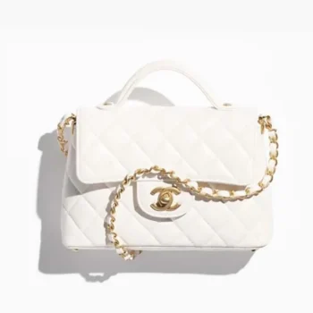 Chanel Women Small Flap Bag with Top Handle Lambskin Gold Tone Metal-White