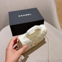 Chanel Women Small Flap Bag with Top Handle Lambskin Gold Tone Metal-White (1)