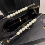 Chanel Women Small Shopping Bag Shiny Lambskin Imitation Pearls Gold Tone Metal