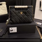 Chanel Women Small Shopping Bag Shiny Lambskin Imitation Pearls Gold Tone Metal