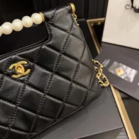 Chanel Women Small Shopping Bag Shiny Lambskin Imitation Pearls Gold Tone Metal (1)