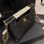 Chanel Women Small Shopping Bag Shiny Lambskin Imitation Pearls Gold Tone Metal