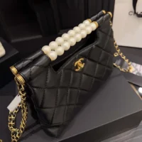 Chanel Women Small Shopping Bag Shiny Lambskin Imitation Pearls Gold Tone Metal (1)