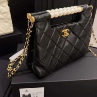 Chanel Women Small Shopping Bag Shiny Lambskin Imitation Pearls Gold Tone Metal (1)