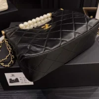 Chanel Women Small Shopping Bag Shiny Lambskin Imitation Pearls Gold Tone Metal (1)