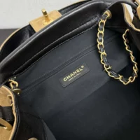 Chanel Women Small Shopping Bag Suede Calfskin Shiny Lambskin Gold Tone Metal (1)