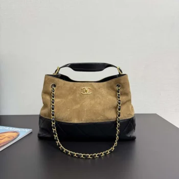 Chanel Women Small Shopping Bag Suede Calfskin Shiny Lambskin Gold Tone Metal