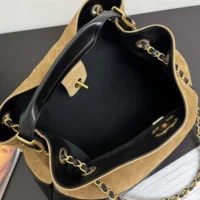 Chanel Women Small Shopping Bag Suede Calfskin Shiny Lambskin Gold Tone Metal (1)
